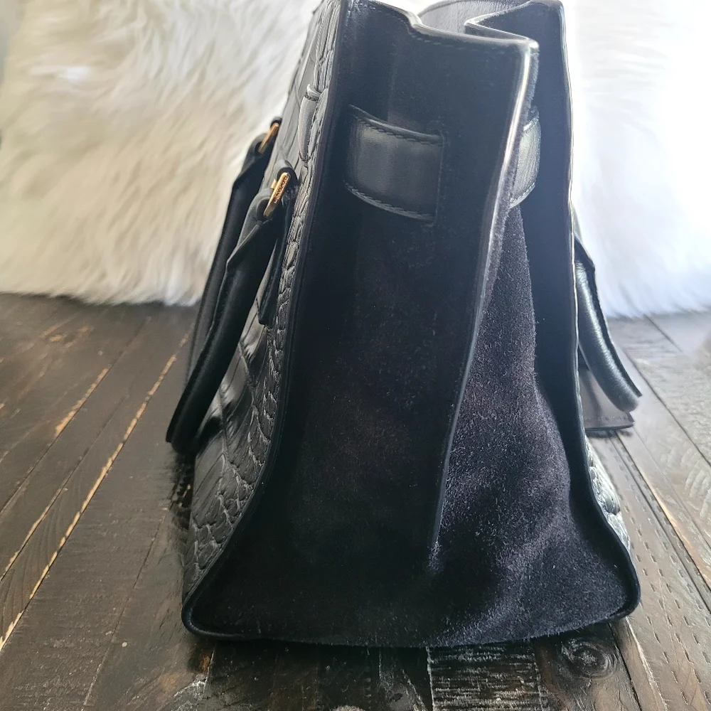 Michael Kors Black Croc Embossed Leather Tote